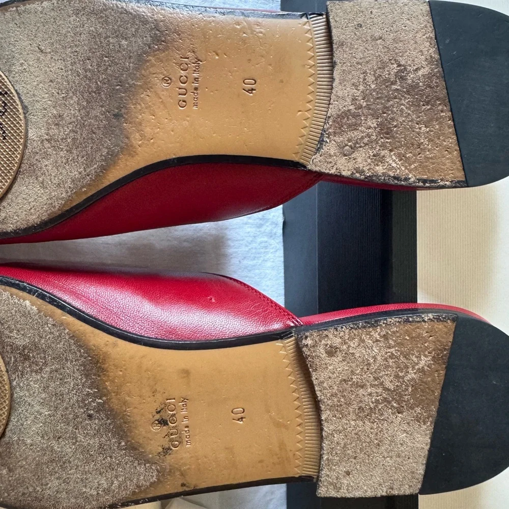 Gucci Burgundy Leather Mules with Gold Detail - Picture 7 of 10